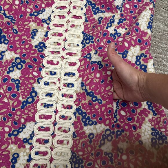 Lilly Pulitzer Dress Womens 12 Pink Blue Shift Sleeveless Lace Trim Printed - Picture 7 of 15